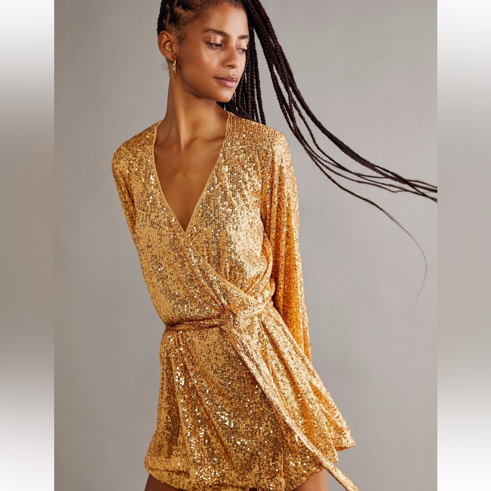 NWT Free People Christa Romper in Gold